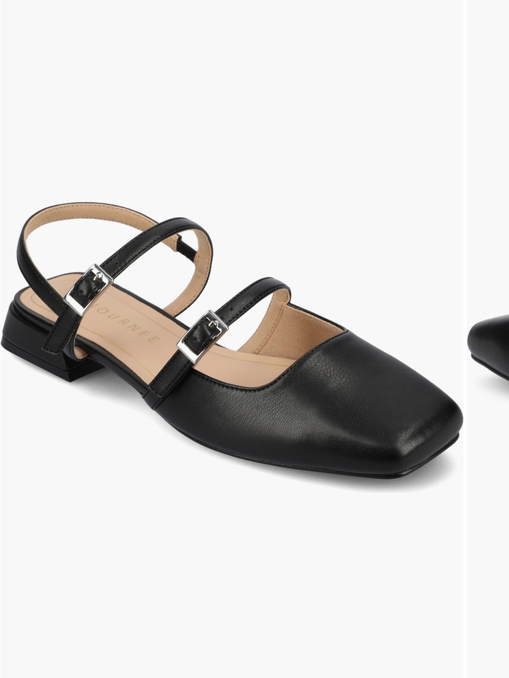 Journee Collection Black Double-Strap Square Toe Slingback Flats